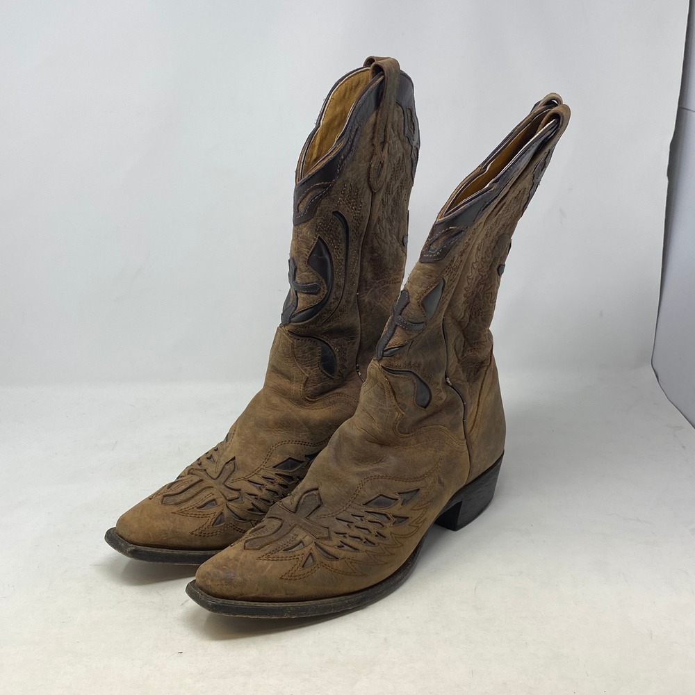 JB Dillon Mens Brown Leather Western Cowboy Boots Cross Overlay JBM2218 10 EE